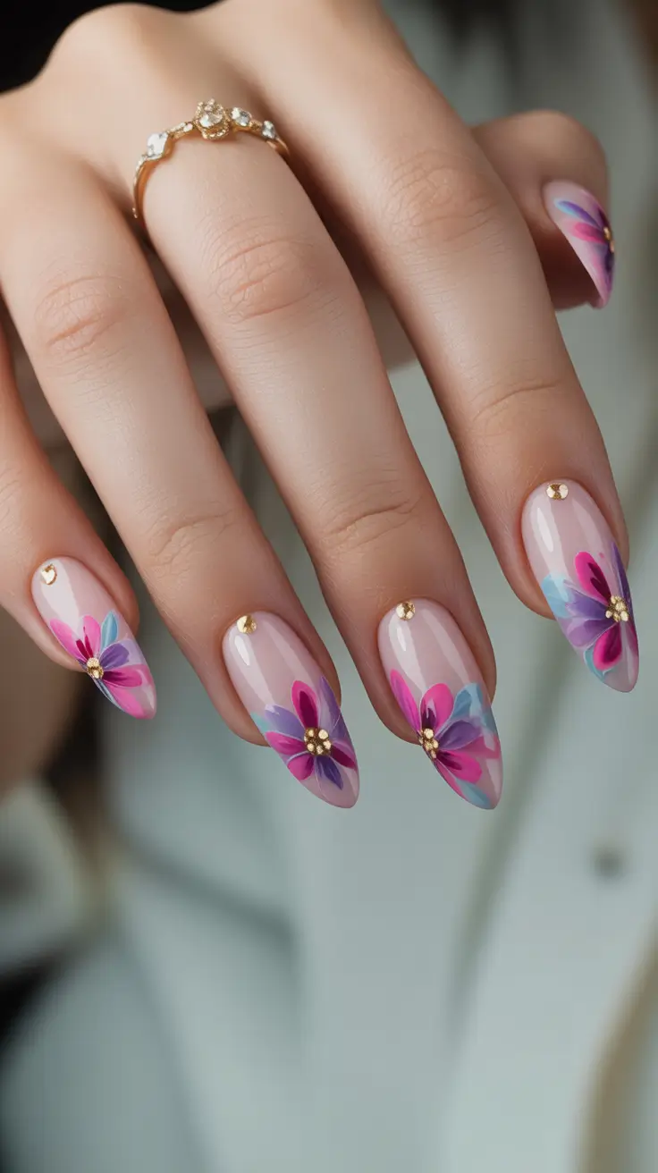 best trendy spring nails 2026 Watercolor Bloom Elegance