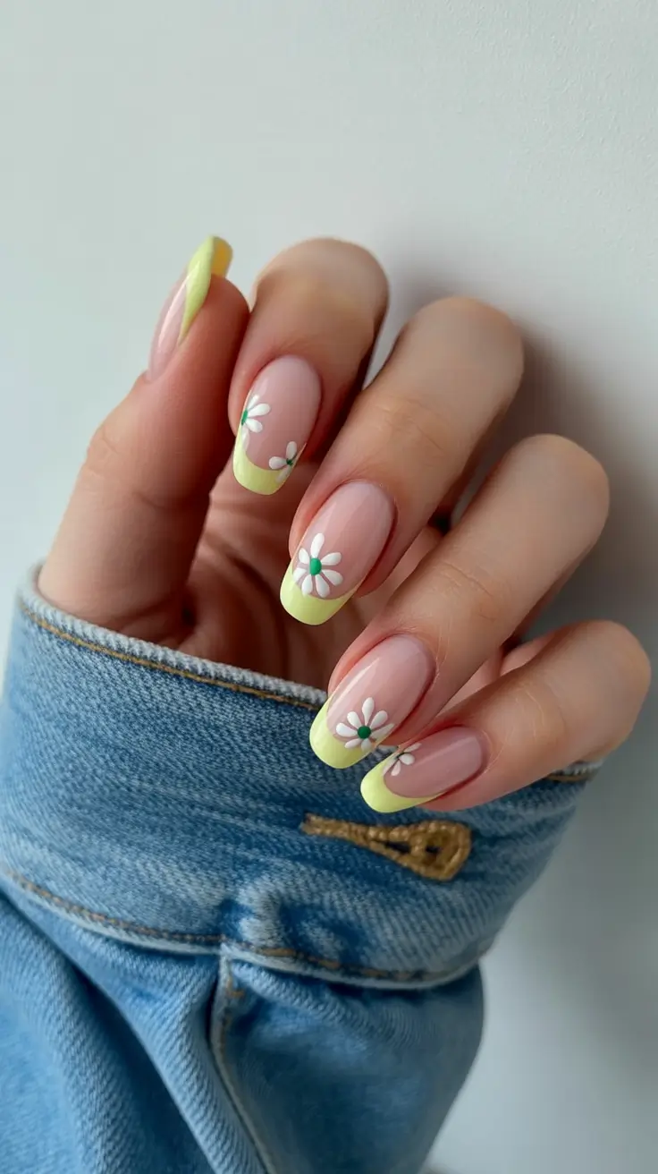 best trendy spring nails 2026 Lemon French Daisy Delight