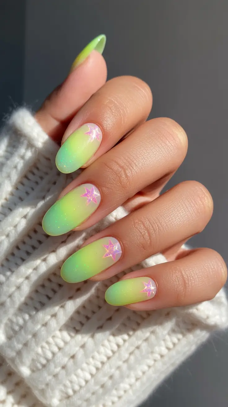 best trendy spring nails 2026 Lemon Sorbet Ombre Stars