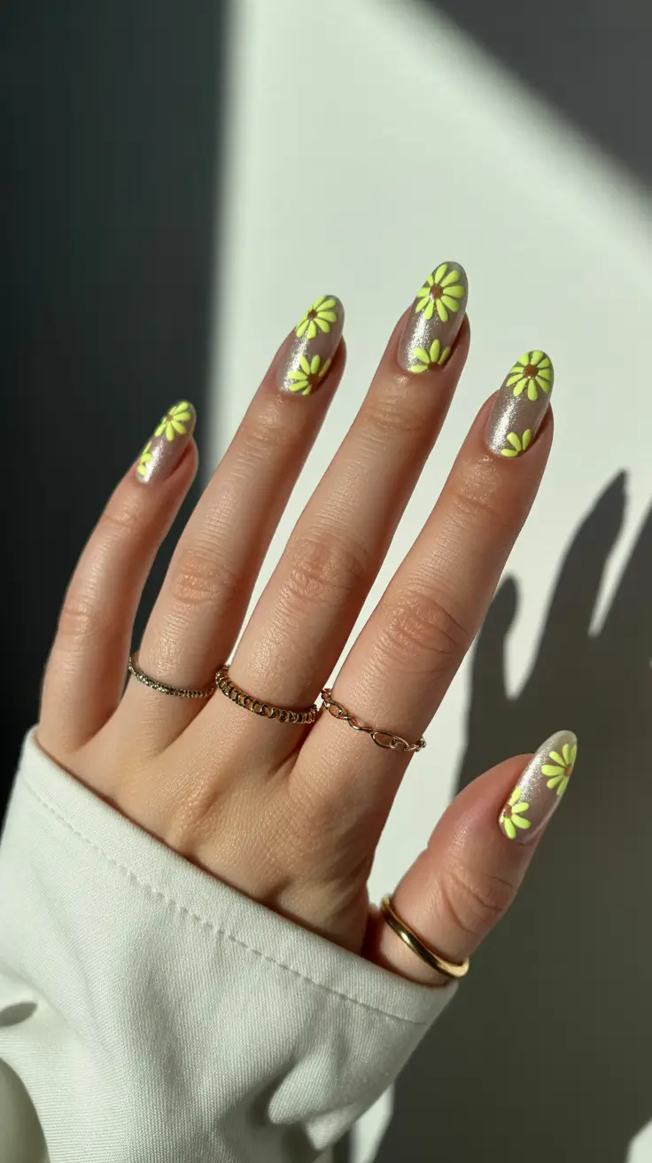 best trendy spring nails 2026 Lime Daisy Spark