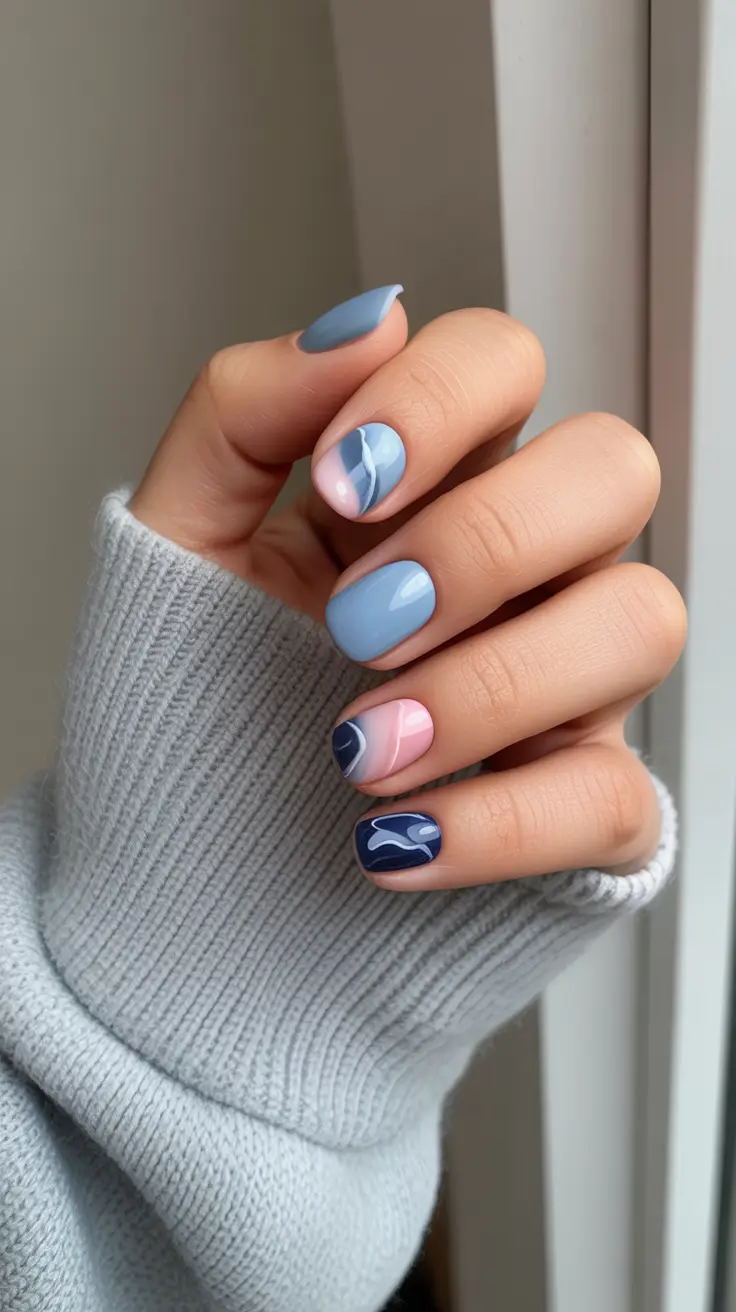 best trendy spring nails 2026 Blue Breeze Micro-Swirls