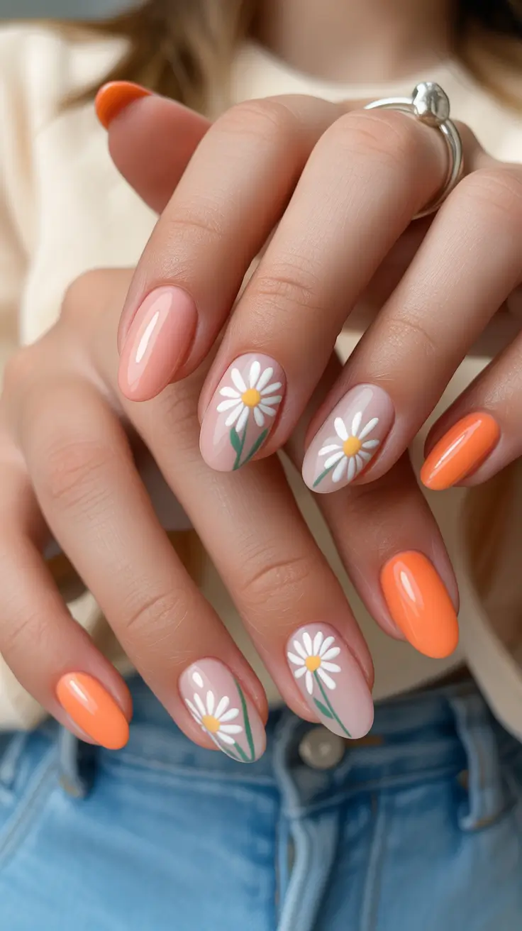 best trendy spring nails 2026 Fresh Daisy Sunset