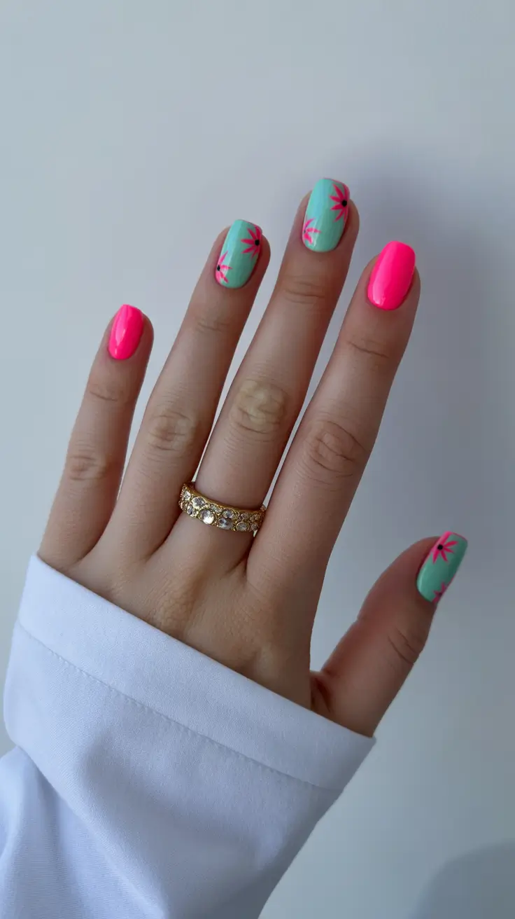 best trendy spring nails 2026 Neon Palm Burst