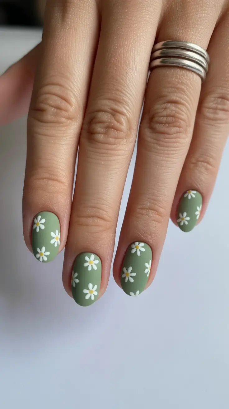best trendy spring nails 2026 Matte Meadow Petals