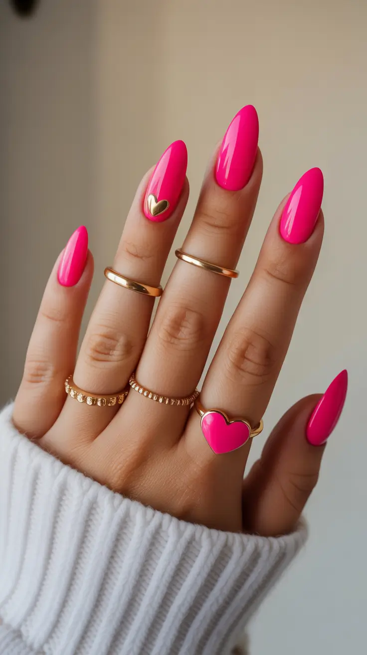 chic colorful spring nails 2026 Glossy Pink Almond That Feels Effortlessly Put-Together