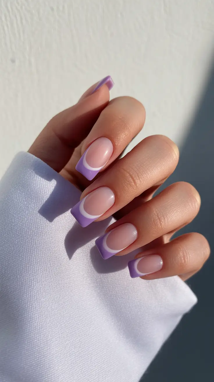 chic colorful spring nails 2026 Lavender Double French Square Spring Nails