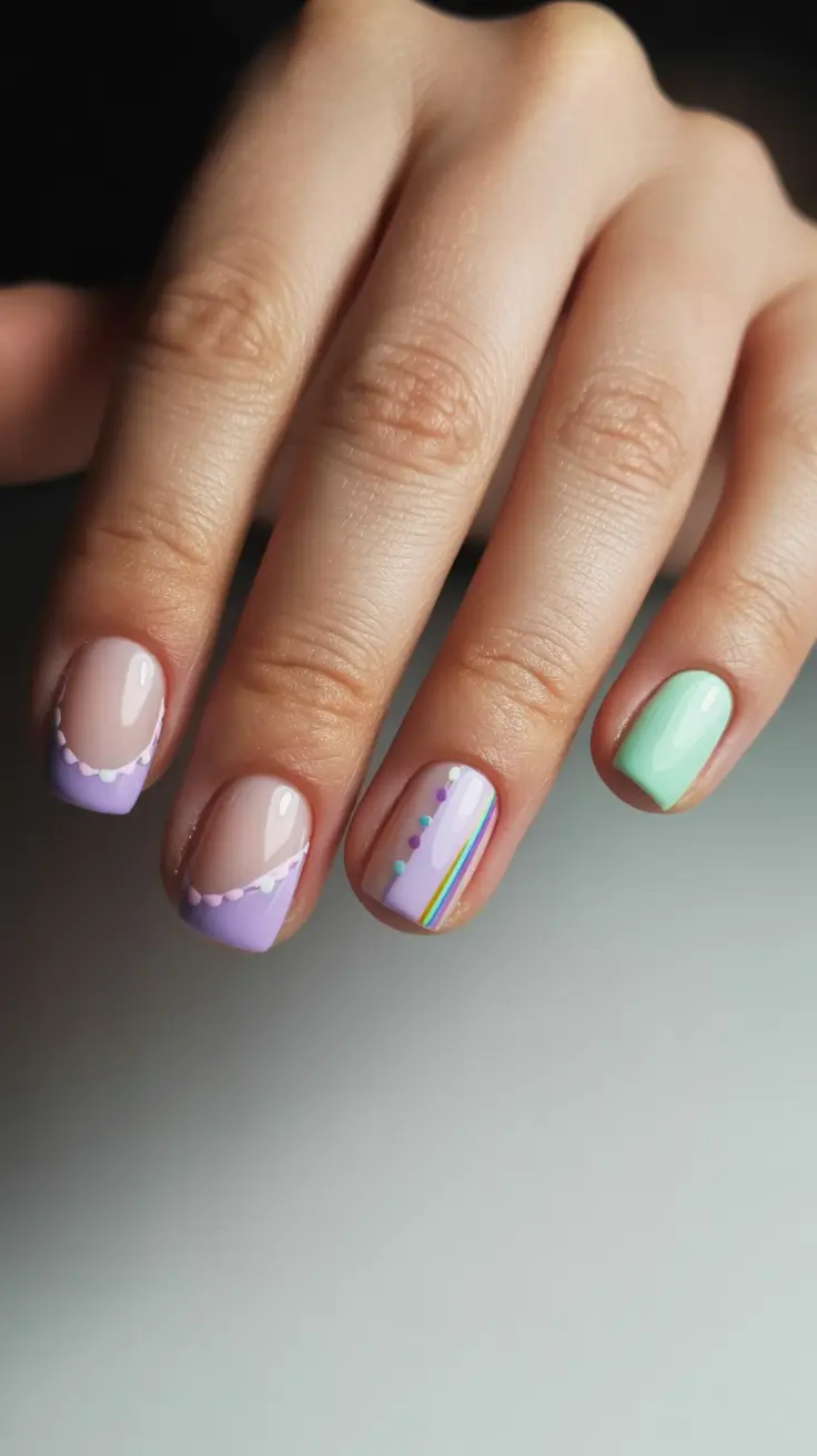 chic colorful spring nails 2026 Pastel Mix Minimal Short Spring Nails