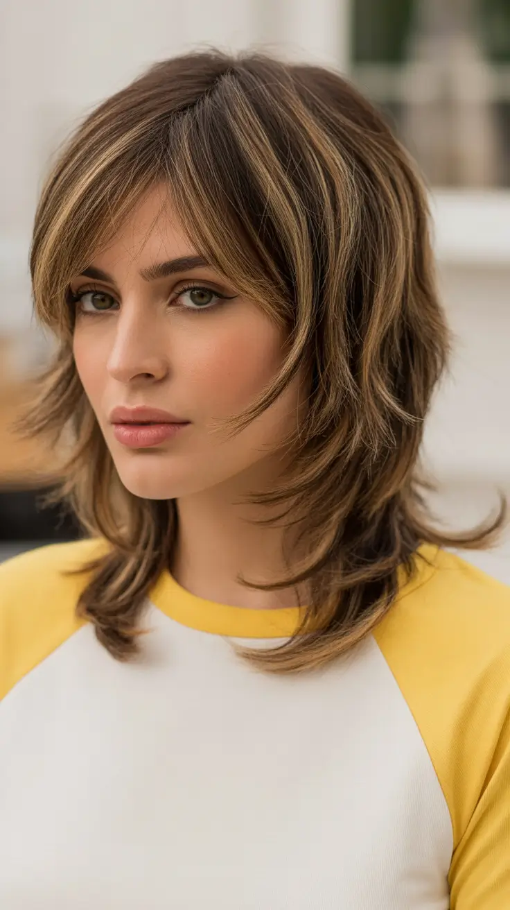 spring brown hair color 2026 Soft Brunette Shag with Spring Highlights