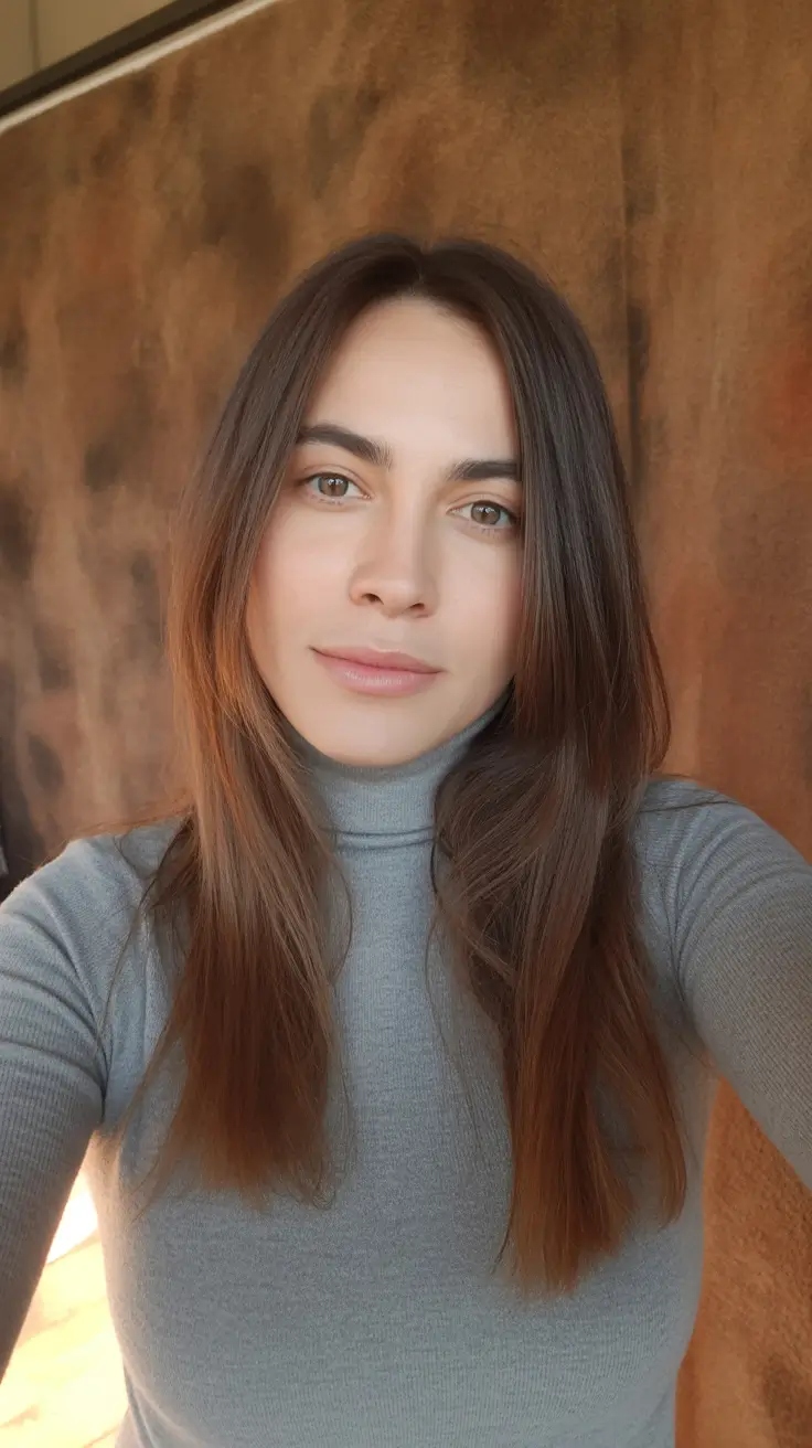 spring brown hair color 2026 Sleek Natural Brunette with Subtle Spring Softness