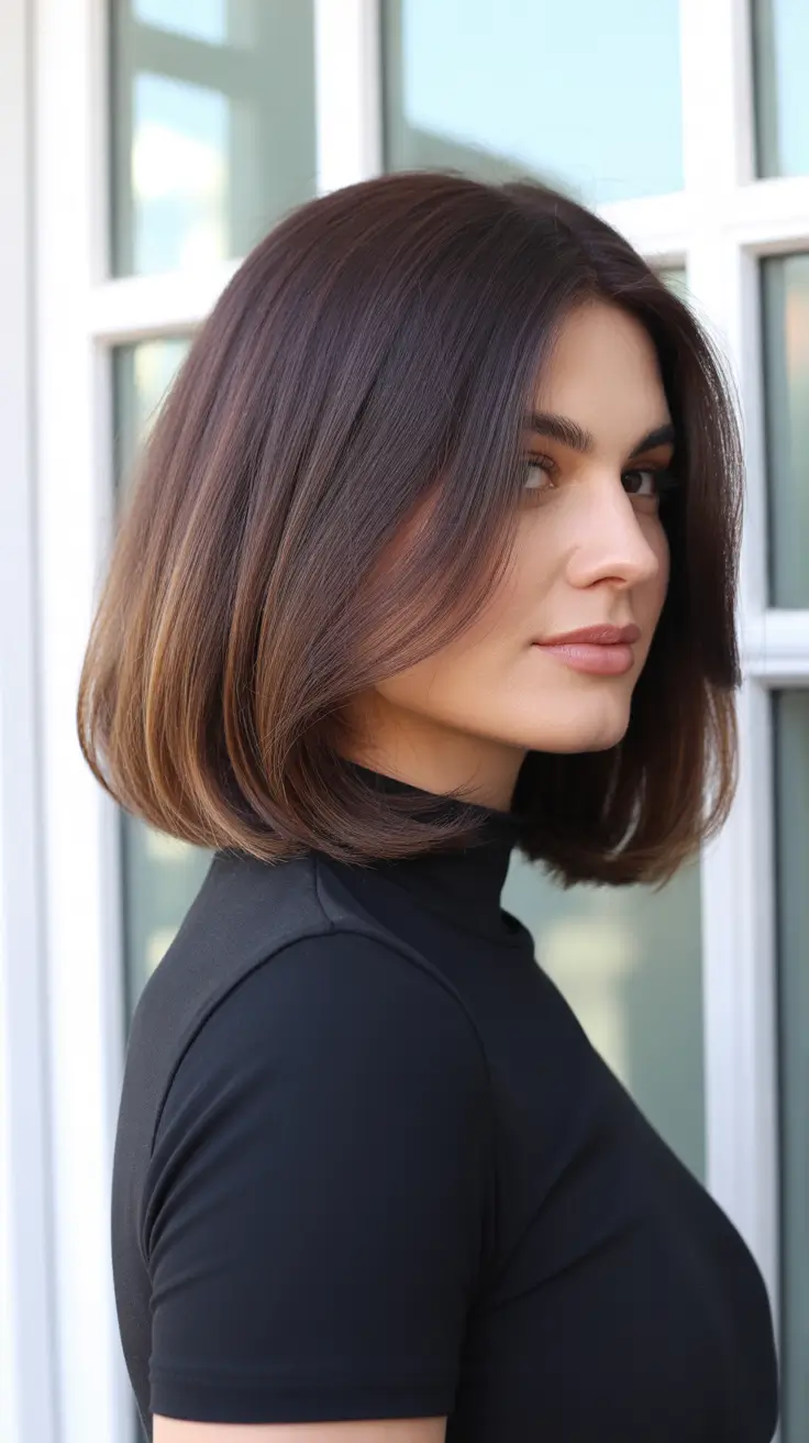 spring brown hair color 2026 Classic Polished Bob with Soft Brunette Glow