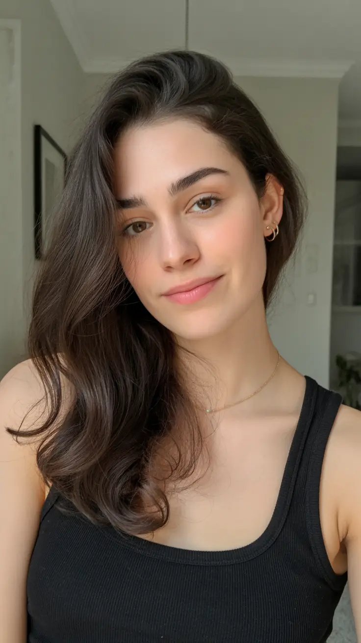 spring brown hair color 2026 Soft Deep Brunette Waves with Natural Spring Shine