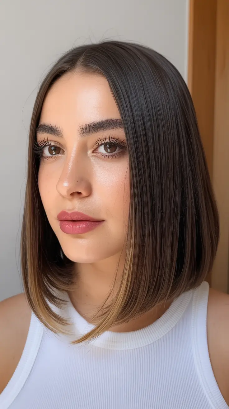 spring brown hair color 2026 Sleek Contoured Brown Bob