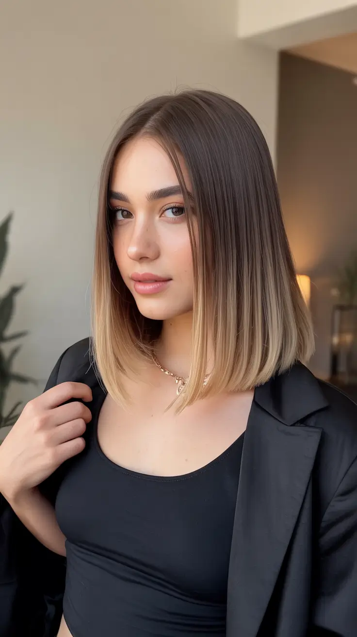 spring brown hair color 2026 Straight Ombre Bob with Subtle Spring Brightness