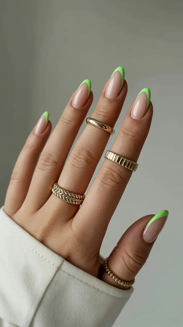 classy spring nails 2026 Lime Glow French Tips for a Modern Spring Twist