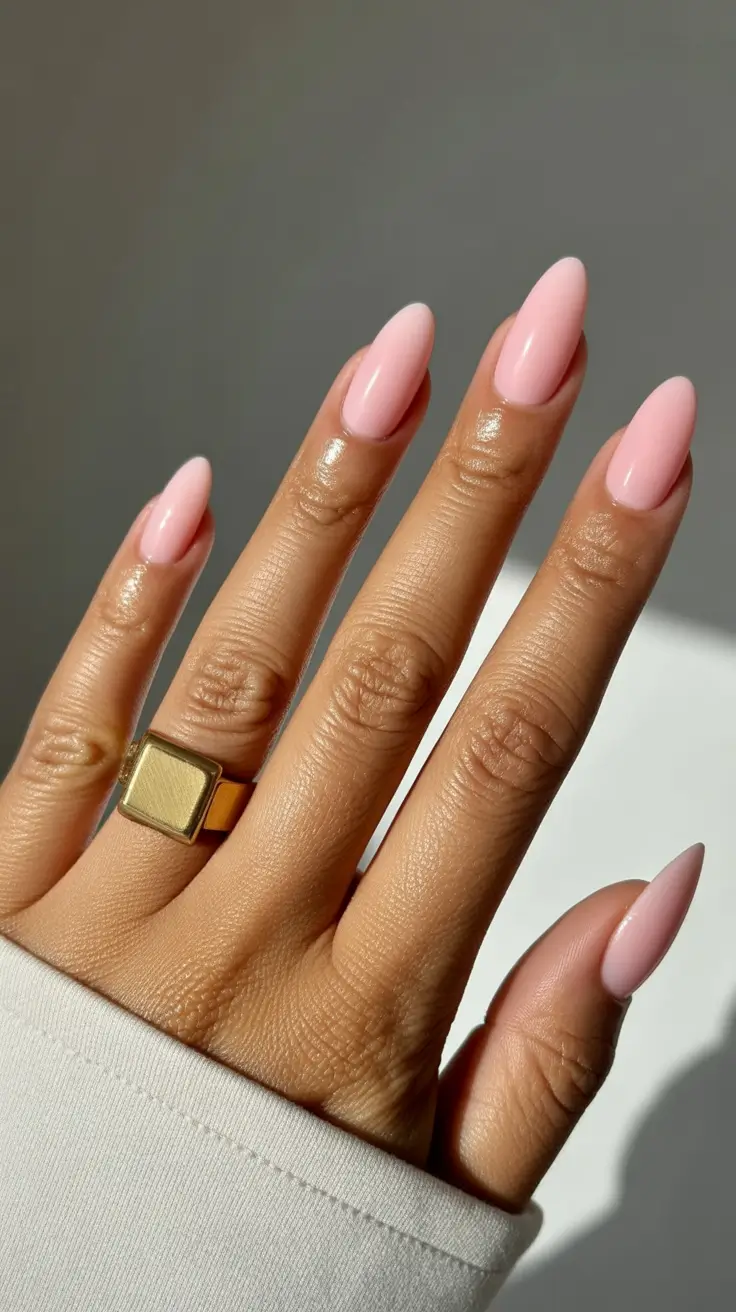 classy spring nails 2026 Soft Blush Almond Glow for Minimalist Spring Days