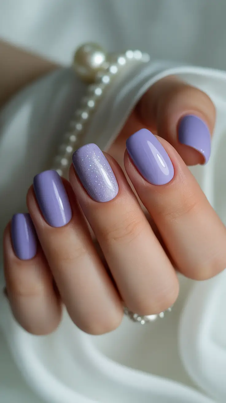 classy spring nails 2026 Lavender Sparkle Elegance in Soft Square Form