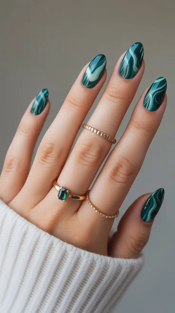 spring cat eye nails 2026 Emerald Marble Cat Eye Art