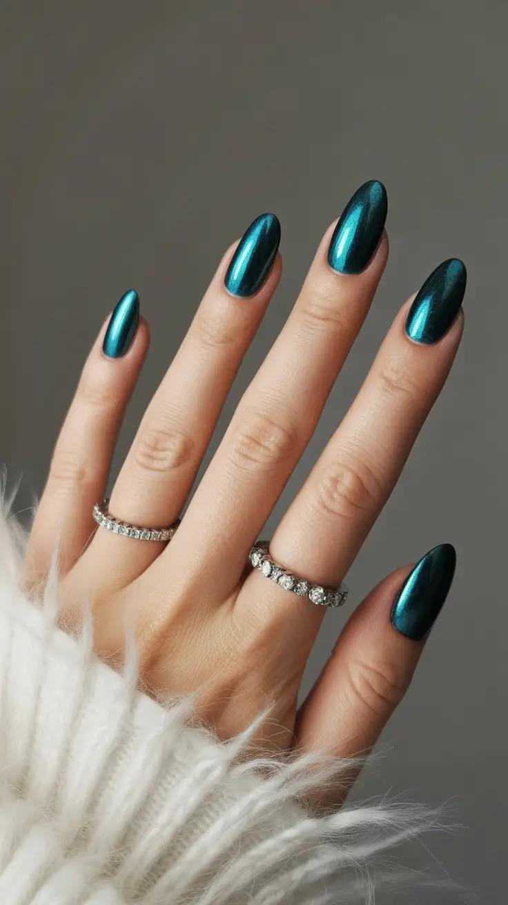 spring cat eye nails 2026 Deep Teal Velvet Cat Eye