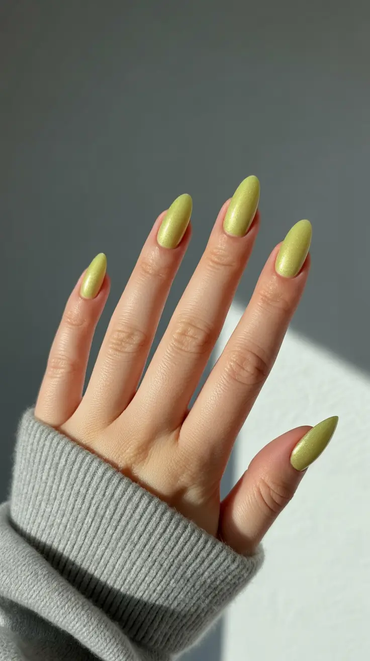 spring cat eye nails 2026 Chartreuse Spring Cat Eye Almond Nails