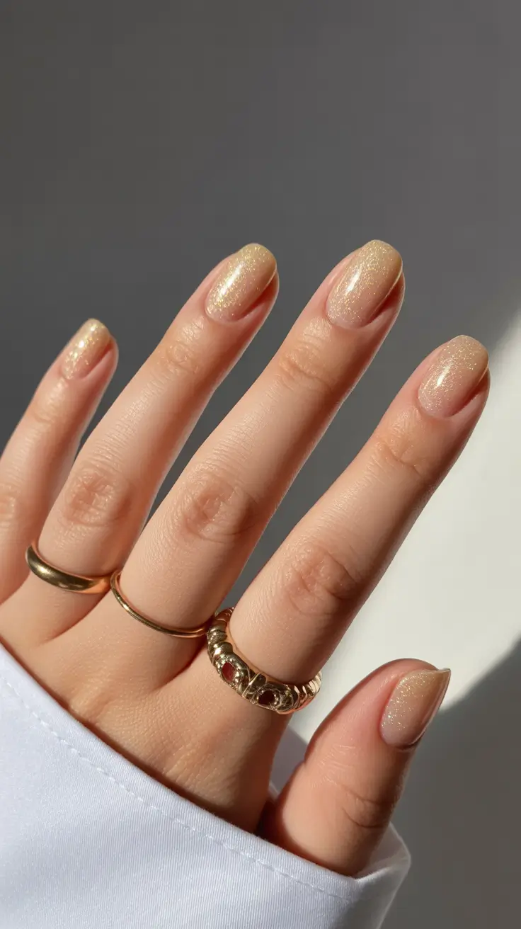 spring cat eye nails 2026 Champagne Sheer Cat Eye on Short Natural Nails