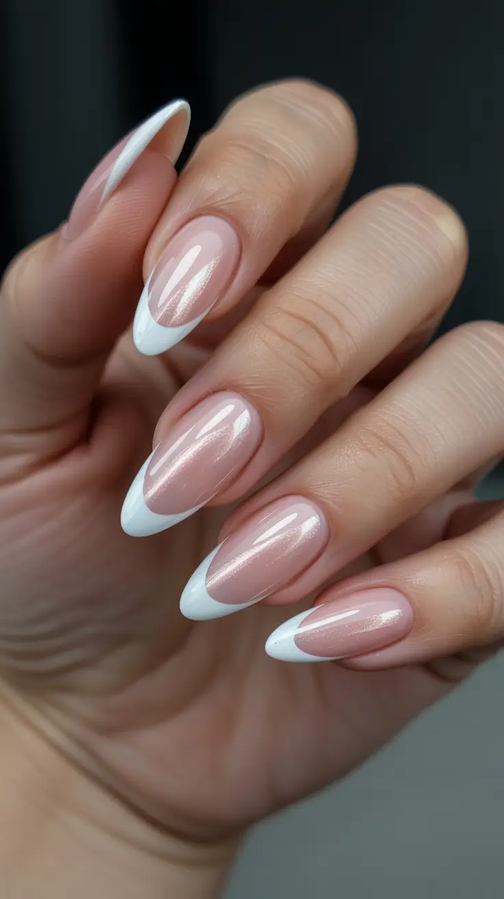 spring cat eye nails 2026 Classic White Cat Eye French Almond
