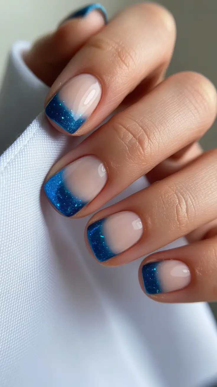 spring cat eye nails 2026 Short Blue Cat Eye French Tips