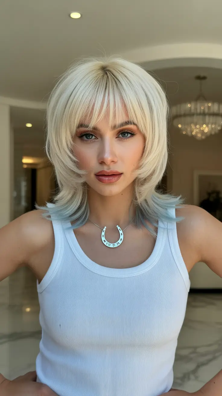best spring haircuts for heart face shape 2026 Feathered Platinum Shag