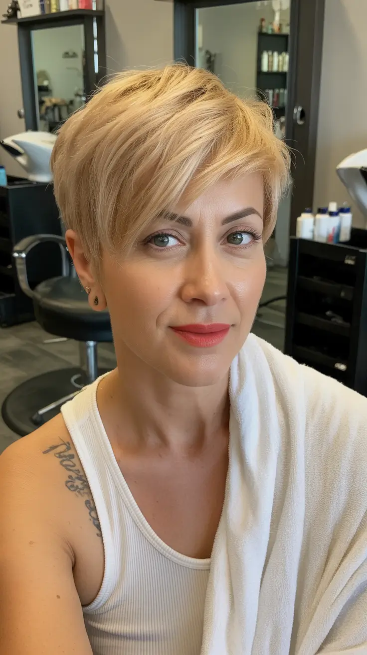spring Haircuts Women Over 40 Chic Pixie With Feathered Blonde Texture