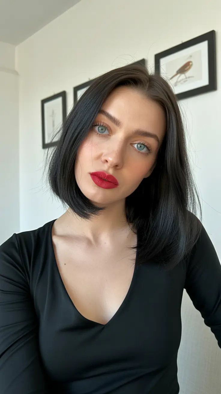 spring Haircuts Women Over 40 Glossy Straight Bob With Sharp Spring Definition