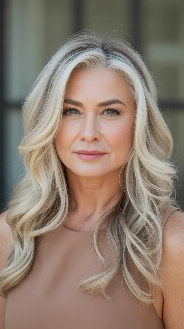 spring Haircuts Women Over 50 Long Flowing Blonde Waves With Dimensional Contouring