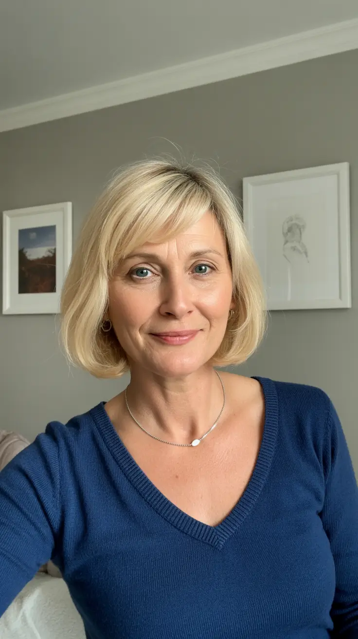 spring Haircuts Women Over 50 Classic Rounded Blonde Bob With Subtle Face Framing