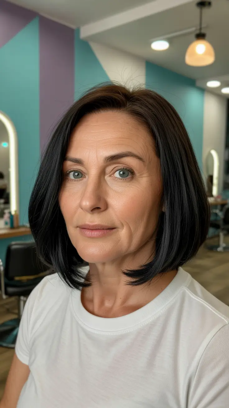 spring Haircuts Women Over 50 Deep Brunette Bob With Sleek Angled Movement
