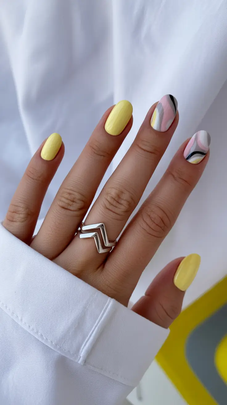 early spring nails 2026 Yellow With Abstract Confidence