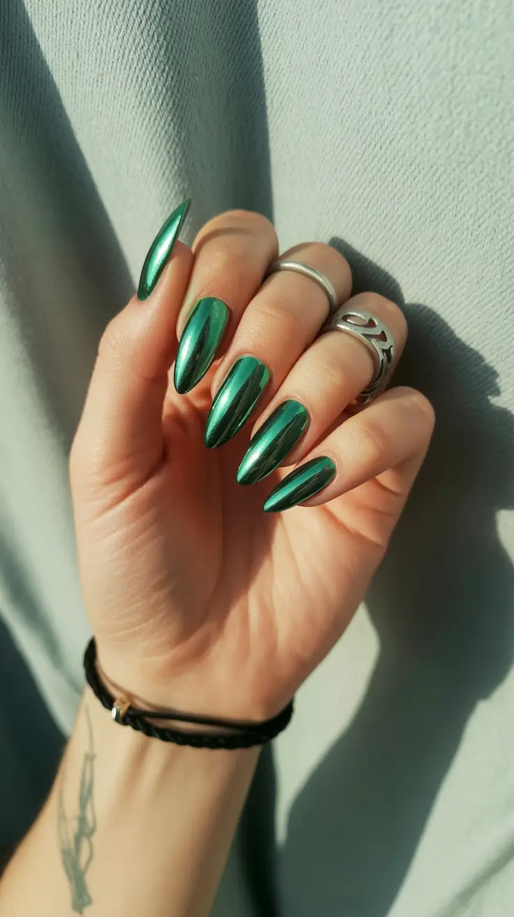 early spring nails 2026 Emerald Chrome Energy