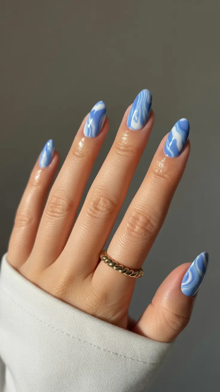 early spring nails 2026 Blue Marble That Wakes You Up Gently