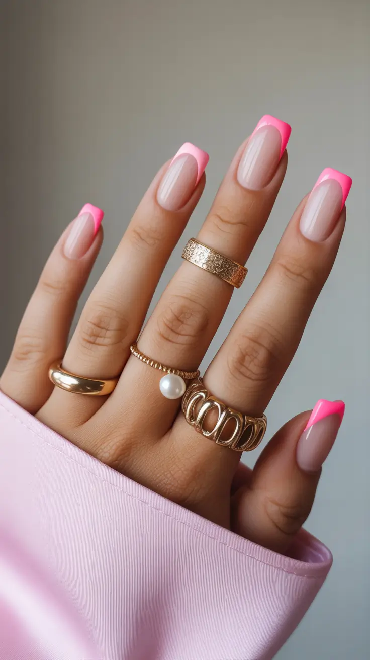 early spring nails 2026 Hot Pink French Tips With a Soft Backbone
