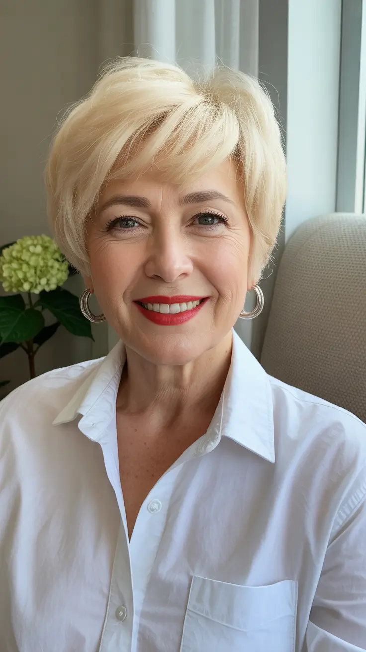 spring haircuts women over 60 Classic Blonde Short Pixie with Airy Texture