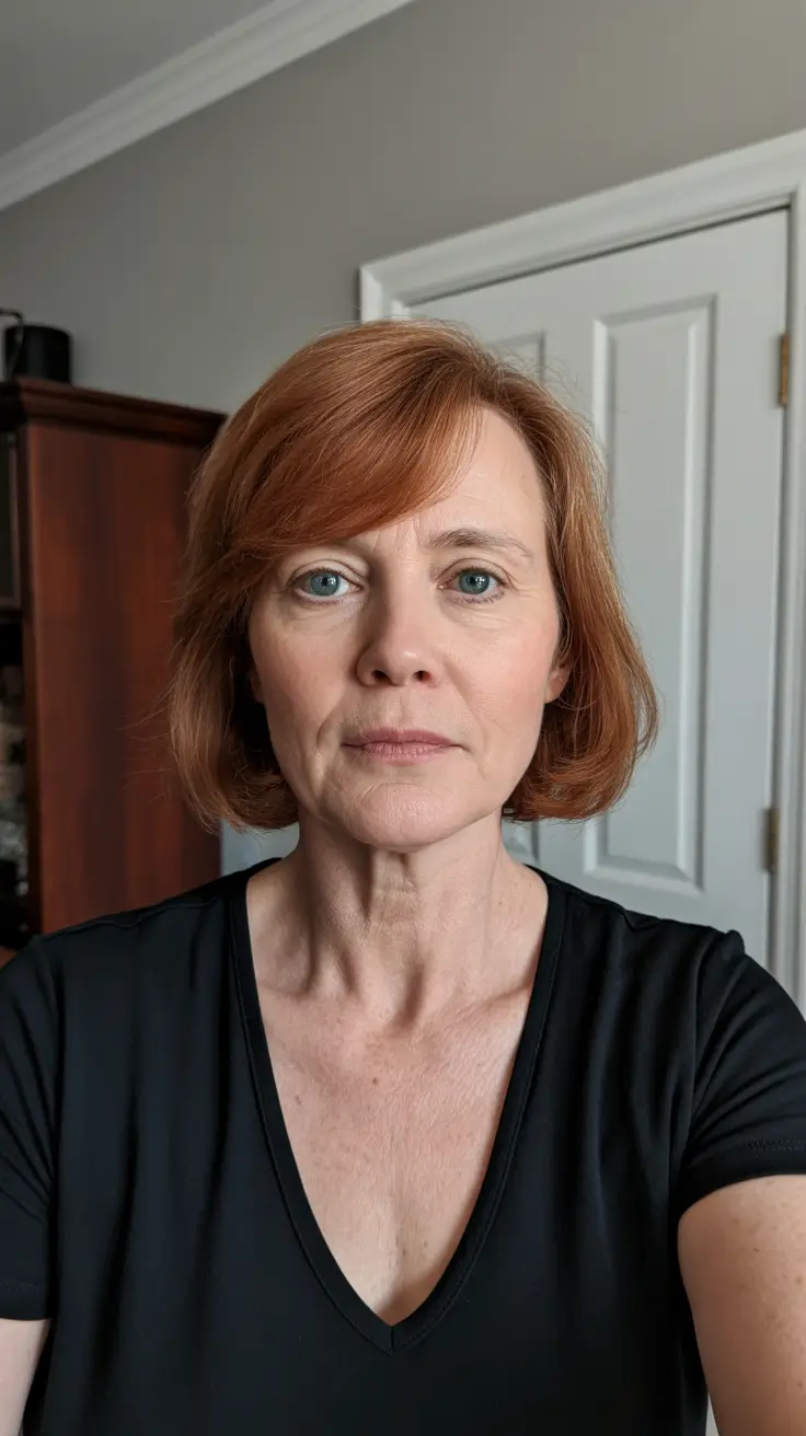 spring haircuts women over 60 Classic Copper Bob with Side-Swept Layers