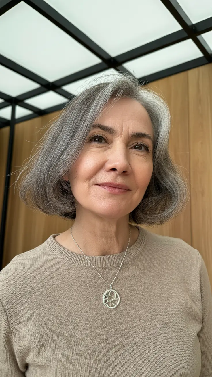 spring haircuts women over 60 Silver Rounded Bob with Polished Ends