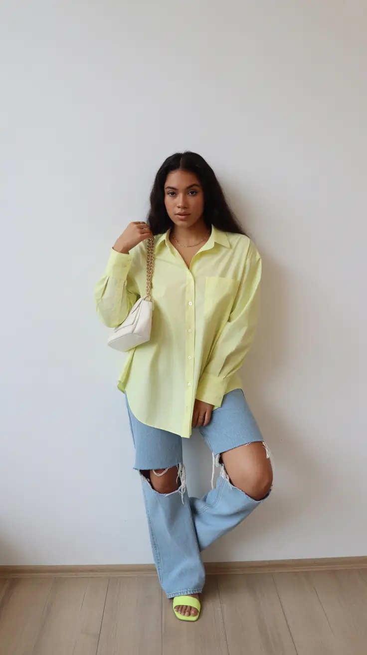 spring outfits black women 2026 Yellow Oversize Lightness with Relaxed Denim