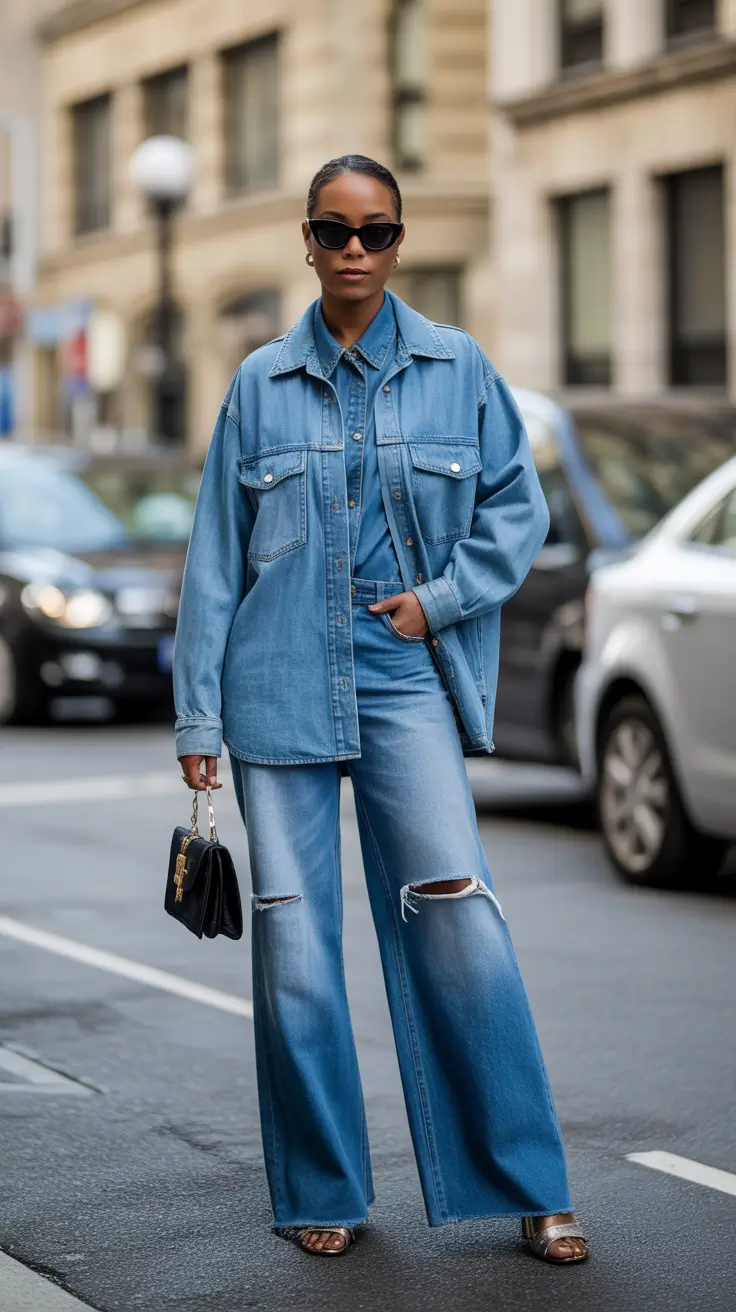 spring outfits black women 2026 Denim-on-Denim with Street Attitude