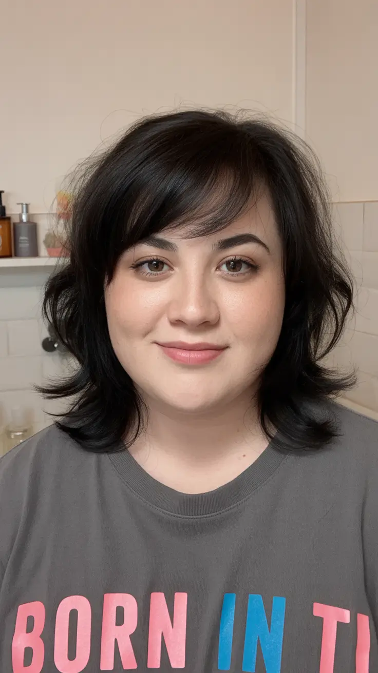 spring haircuts for chubby faces 2026 Layered Shag Bob