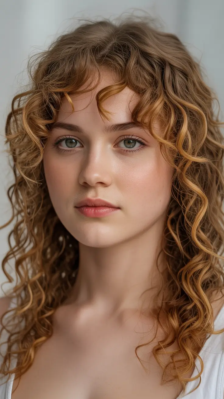 spring haircuts for chubby faces 2026 Golden Curly Shag