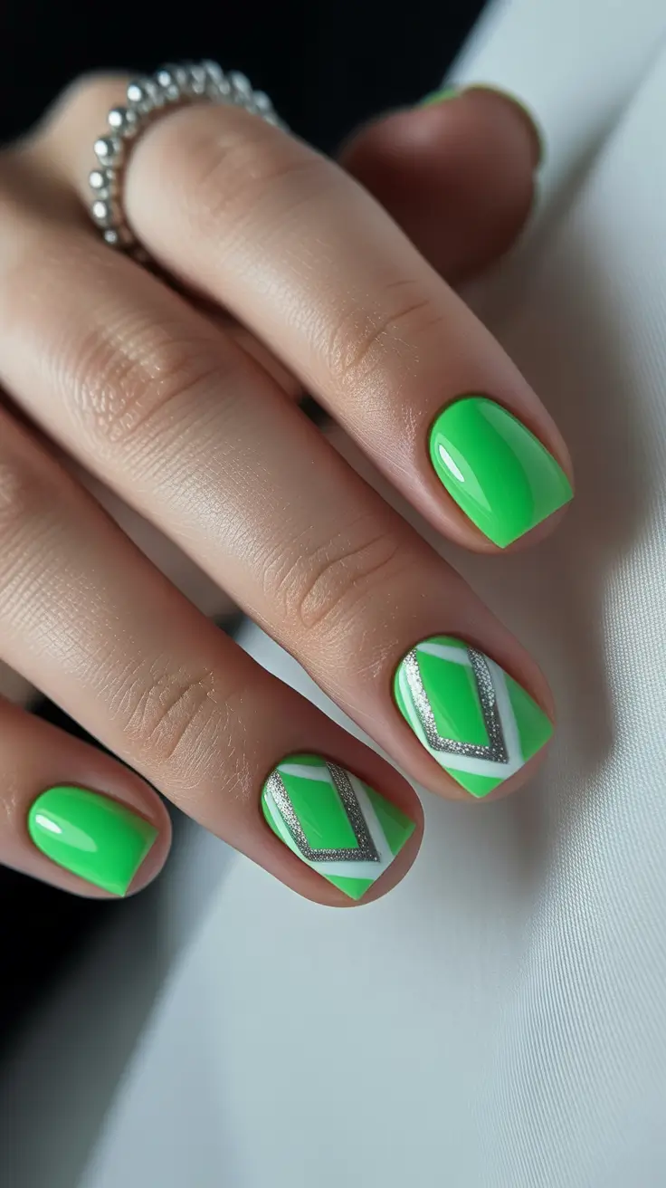 bright spring nails 2026 Neon Green Geometry