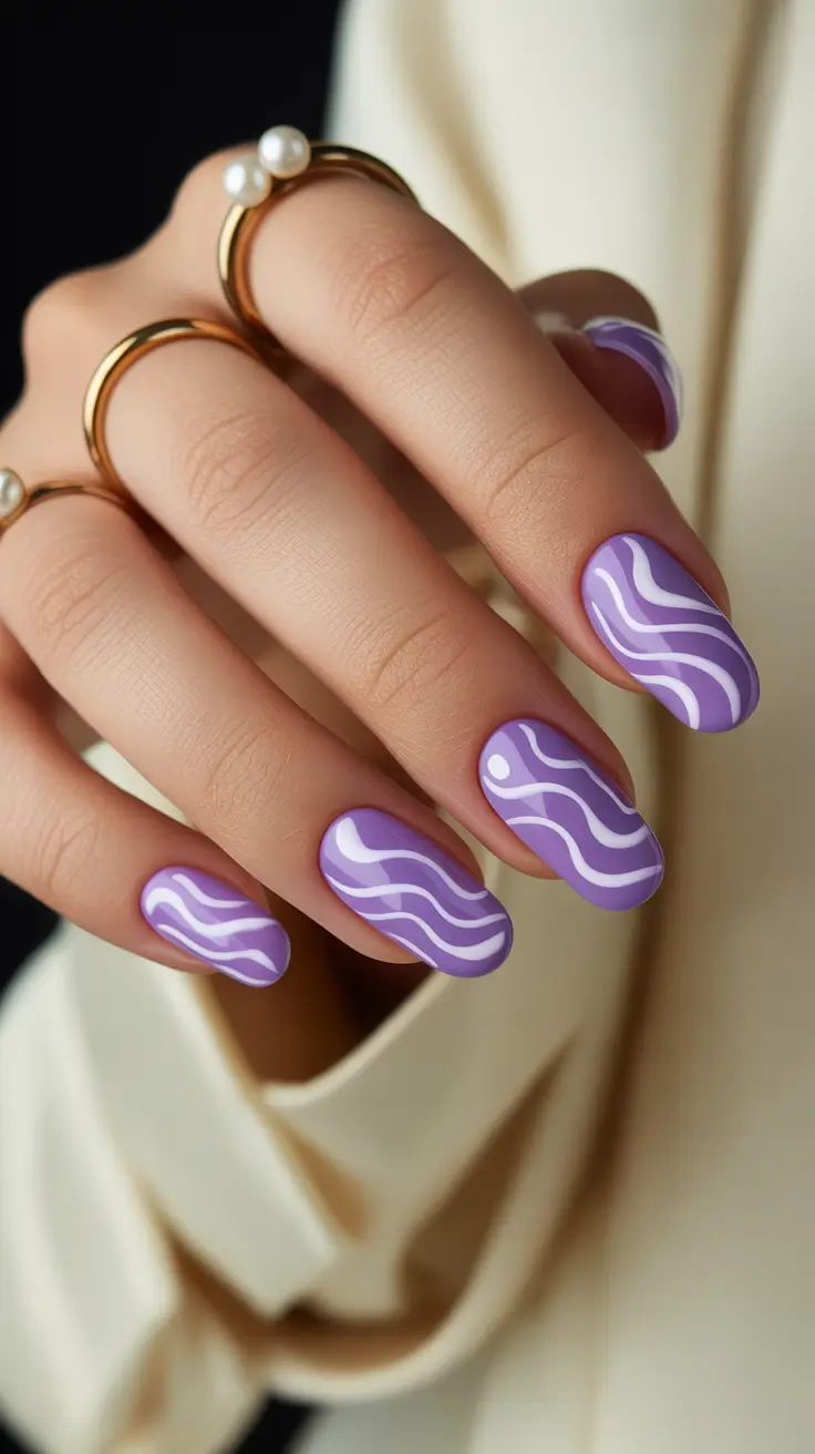 bright spring nails 2026 Lavender Waves on Almond