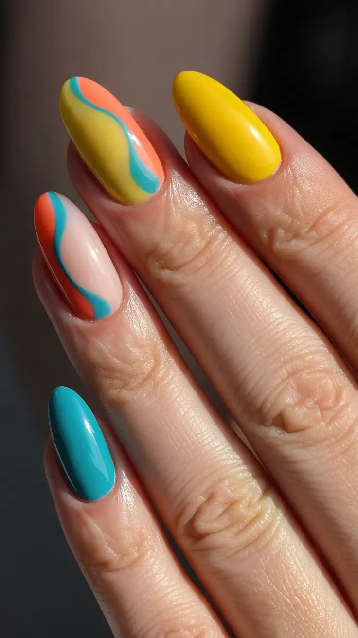bright spring nails 2026 Warm Waves in Turquoise Coral Lemon