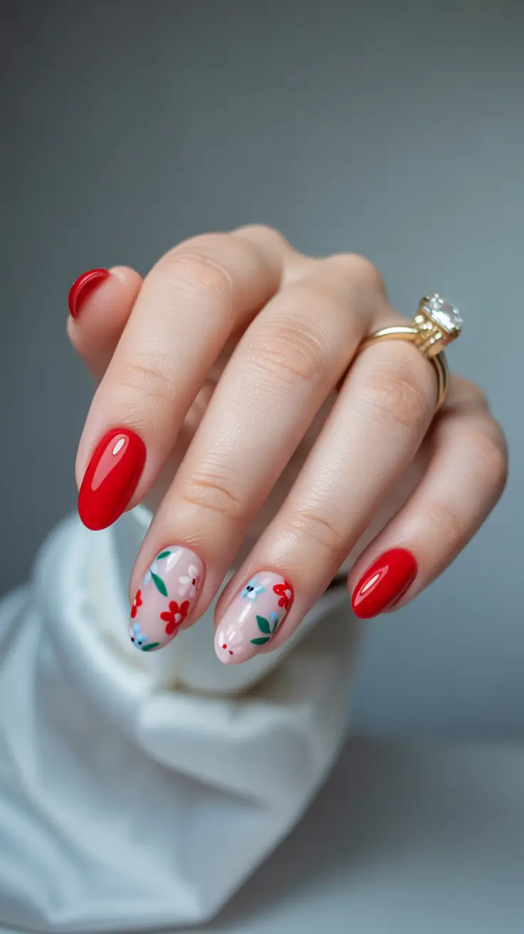 bright spring nails 2026 Cherry Floral Mix