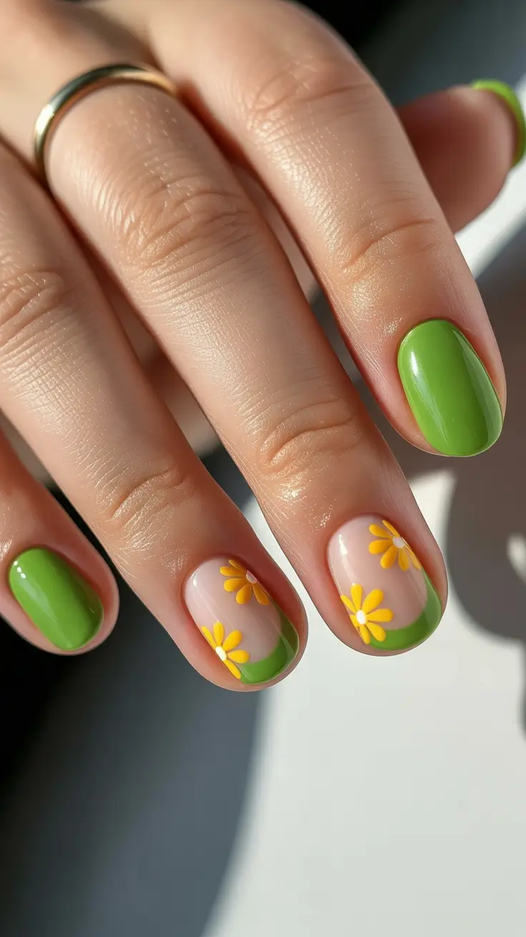 bright spring nails 2026 Green French Blooms