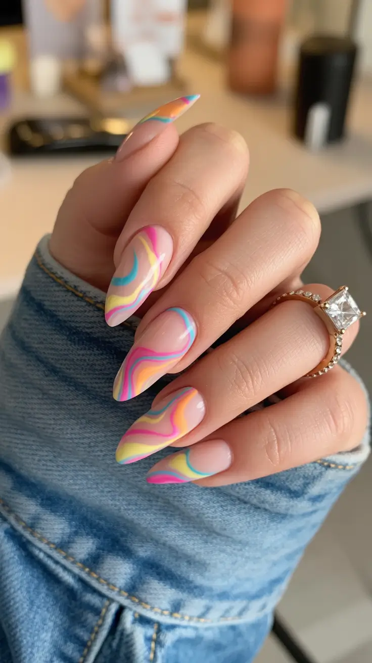 spring nail colors 2026 Sunset Swirls