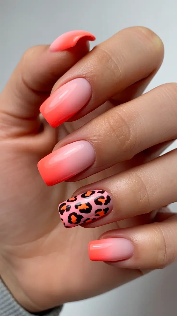 spring nail colors 2026 Peach Ombre Leopard